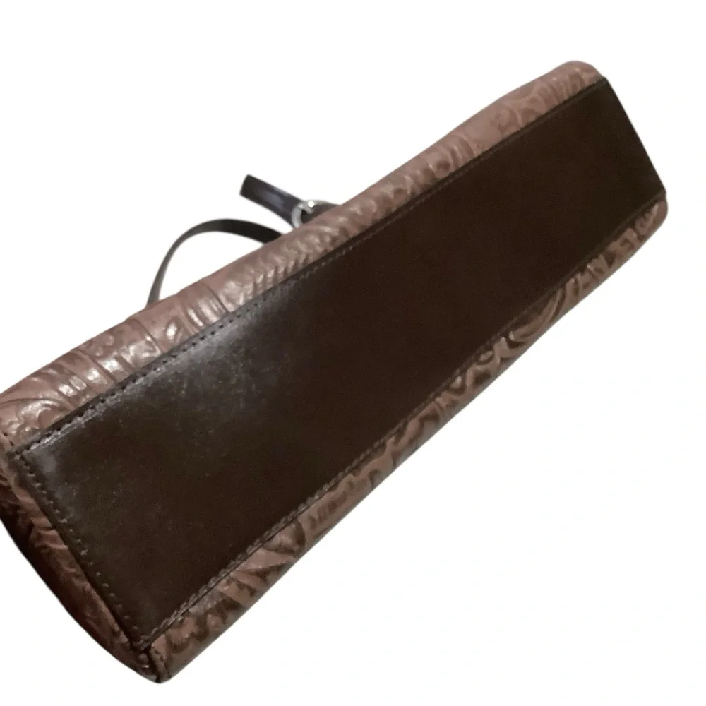Valerie Stevens Vtg Genuine Leather Tooling Around Brown Embossed Handbag Rare - Picture 9 of 12